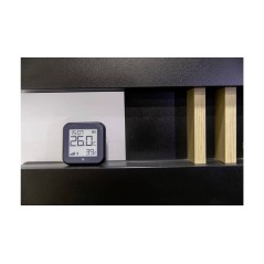 Shelly HT 3 Gen Temperature and Humidity Sensor with Display - Sleek Black Design for Accurate Monitoring